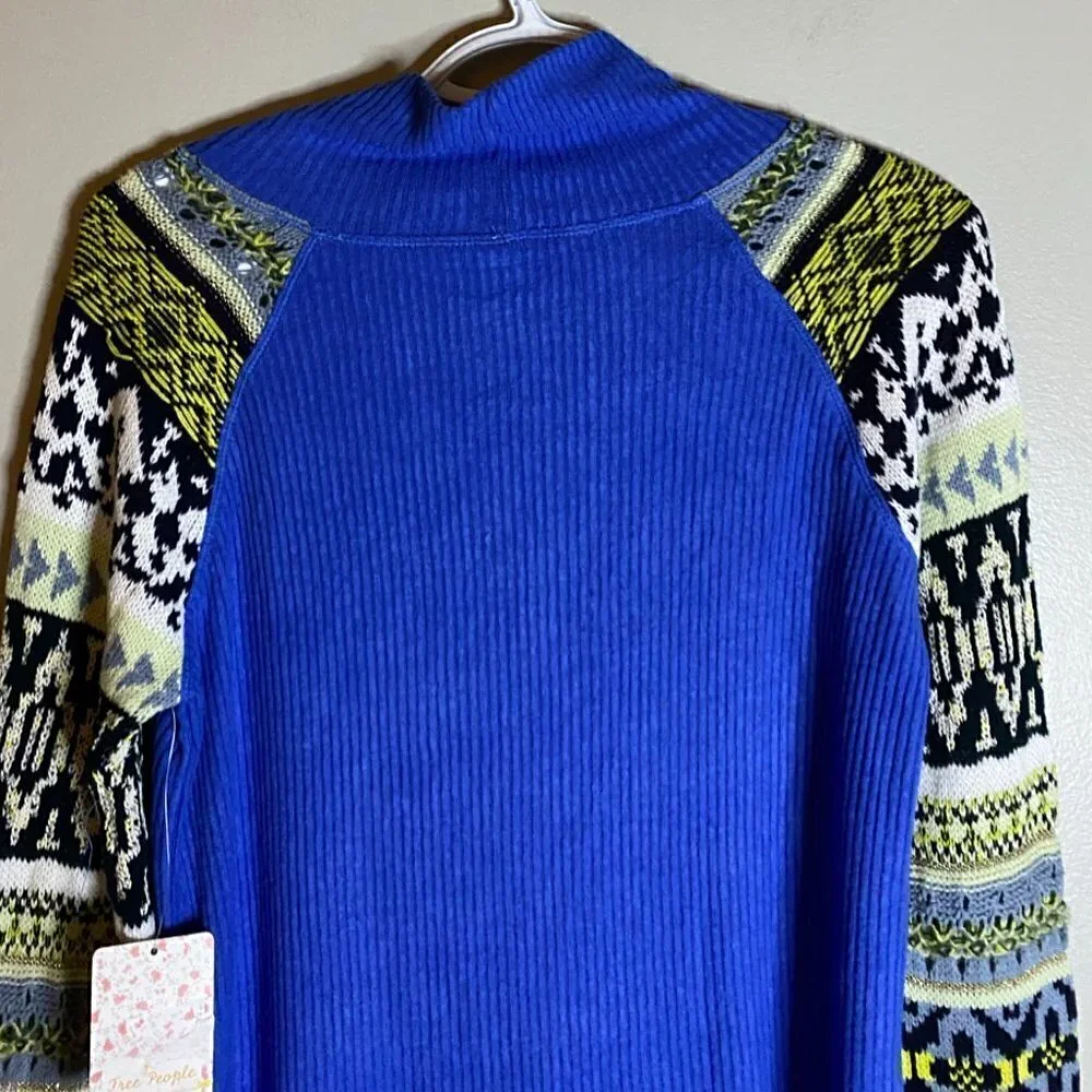 Free People Womens Fair Isle Cowl Neck Sweater - S / Blue Bell